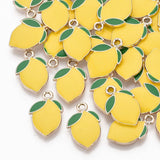 Alloy Enamel Pendants, Light Gold, Lemon, Gold, 20.5x13.5x2.5mm, Hole: 2mm, 10pc/Set