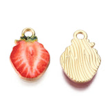 Alloy Enamel Pendants, Light Gold, Strawberry, Red, 18x12.5x3mm, Hole: 2mm, 10pc/Set