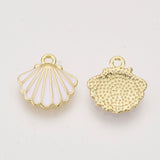 Alloy Enamel Charms, Light Gold, Scallop Shell Shape, Seashell Color, 13x13x2mm, Hole: 1.5mm, 5pcs/Set