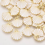 Alloy Enamel Charms, Light Gold, Scallop Shell Shape, Seashell Color, 13x13x2mm, Hole: 1.5mm, 5pcs/Set