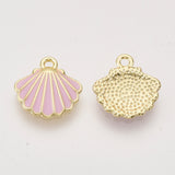 Alloy Enamel Charms, Light Gold, Scallop Shell Shape, Plum, 13x13x2mm, Hole: 1.5mm, 10pc/Set