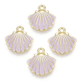 Alloy Enamel Charms, Light Gold, Scallop Shell Shape, Plum, 13x13x2mm, Hole: 1.5mm, 10pc/Set