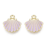 Alloy Enamel Charms, Light Gold, Scallop Shell Shape, Plum, 13x13x2mm, Hole: 1.5mm, 10pc/Set