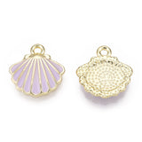 Alloy Enamel Charms, Light Gold, Scallop Shell Shape, Plum, 13x13x2mm, Hole: 1.5mm, 10pc/Set