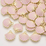 Alloy Enamel Charms, Light Gold, Scallop Shell Shape, Plum, 13x13x2mm, Hole: 1.5mm, 10pc/Set