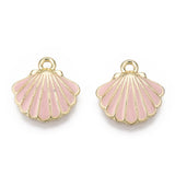 Alloy Enamel Charms, Light Gold, Scallop Shell Shape, Pink, 13x13x2mm, Hole: 1.5mm, 10pc/Set