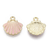 Alloy Enamel Charms, Light Gold, Scallop Shell Shape, Pink, 13x13x2mm, Hole: 1.5mm, 10pc/Set