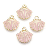 Alloy Enamel Charms, Light Gold, Scallop Shell Shape, Pink, 13x13x2mm, Hole: 1.5mm, 10pc/Set