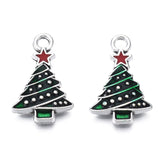 Christmas Alloy Enamel Pendants, Cadmium Free & Nickel Free & Lead Free, Platinum, Christmas Tree, Dark Green, 21x13x3mm, Hole: 2mm, 10pc/Set