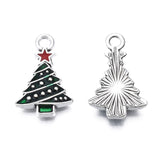 Christmas Alloy Enamel Pendants, Cadmium Free & Nickel Free & Lead Free, Platinum, Christmas Tree, Dark Green, 21x13x3mm, Hole: 2mm, 10pc/Set