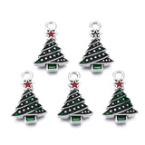 Christmas Alloy Enamel Pendants, Cadmium Free & Nickel Free & Lead Free, Platinum, Christmas Tree, Dark Green, 21x13x3mm, Hole: 2mm, 10pc/Set