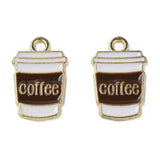 Alloy Enamel Pendants, Cadmium Free & Lead Free, Light Gold, Coffee Cup with Word, Coconut Brown, 18x11x1mm, Hole: 1.8mm, 10pcs/Set