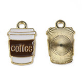 Alloy Enamel Pendants, Cadmium Free & Lead Free, Light Gold, Coffee Cup with Word, Coconut Brown, 18x11x1mm, Hole: 1.8mm, 10pcs/Set