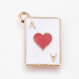 Alloy Enamel Pendants, Playing Card with Hearts, Golden, Red, 19x14x1.2mm, Hole: 1.7mm, 10pc/Set
