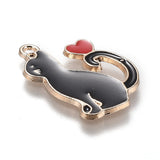 Alloy Enamel Pendants, Kitten with Heart, Black, 25x20x1.5mm, Hole: 2mm, 5pc/Set