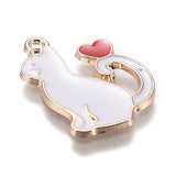 Alloy Enamel Pendants, Kitten with Heart, White, 25x20x1.5mm, Hole: 2mm, 5pc/Set