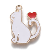 Alloy Enamel Pendants, Kitten with Heart, White, 25x20x1.5mm, Hole: 2mm, 5pc/Set