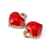 Alloy Enamel Charms, Cadmium Free & Lead Free, Heart, Light Gold, Red, 8x7.5x2.5mm, Hole: 1.5mm, 50pcs/Set