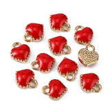 Alloy Enamel Charms, Cadmium Free & Lead Free, Heart, Light Gold, Red, 8x7.5x2.5mm, Hole: 1.5mm, 50pcs/Set