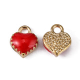 Alloy Enamel Charms, Cadmium Free & Lead Free, Heart, Light Gold, Red, 8x7.5x2.5mm, Hole: 1.5mm, 50pcs/Set