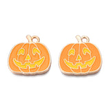 Alloy Enamel Pendants, Halloween, Cadmium Free & Lead Free, Pumpkin, Light Gold, Dark Orange, 20x20x1.5mm, Hole: 2mm, 10pc/Set