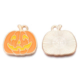 Alloy Enamel Pendants, Halloween, Cadmium Free & Lead Free, Pumpkin, Light Gold, Dark Orange, 20x20x1.5mm, Hole: 2mm, 10pc/Set