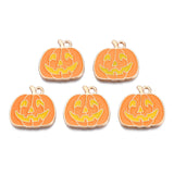 Alloy Enamel Pendants, Halloween, Cadmium Free & Lead Free, Pumpkin, Light Gold, Dark Orange, 20x20x1.5mm, Hole: 2mm, 10pc/Set