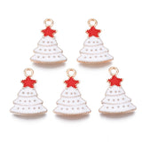 Alloy Enamel Pendants, Cadmium Free & Lead Free, Christmas Trees, Light Gold, Creamy White, 22.5x16x2mm, Hole: 2mm, 10pc/Set