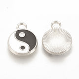 Feng Shui Alloy Enamel Pendants, Cadmium Free & Lead Free, Yin Yang, Platinum, 16x12x2mm, Hole: 2mm, 20pcs/Set