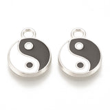 Feng Shui Alloy Enamel Pendants, Cadmium Free & Lead Free, Yin Yang, Platinum, 16x12x2mm, Hole: 2mm, 20pcs/Set