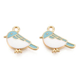 Alloy Charms, with Enamel, Light Gold, Bird, Sky Blue, 15.5x19.5x3mm, Hole: 2mm, 5pc/Set