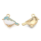 Alloy Charms, with Enamel, Light Gold, Bird, Sky Blue, 15.5x19.5x3mm, Hole: 2mm, 5pc/Set