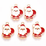 Alloy Enamel Pendants, for Christmas, Flat Back, Santa Claus, Light Gold, Red, 22x16x1mm, Hole: 1.4mm, 10pc/Set