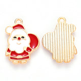 Alloy Enamel Pendants, for Christmas, Flat Back, Santa Claus, Light Gold, Red, 22x16x1mm, Hole: 1.4mm, 10pc/Set