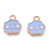 Alloy Enamel Charms, Cloud, with Smile Face, Light Gold, Cornflower Blue, 13x12x1mm, Hole: 1.8mm, 10pc/Set