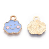 Alloy Enamel Charms, Cloud, with Smile Face, Light Gold, Cornflower Blue, 13x12x1mm, Hole: 1.8mm, 10pc/Set