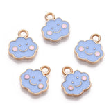 Alloy Enamel Charms, Cloud, with Smile Face, Light Gold, Cornflower Blue, 13x12x1mm, Hole: 1.8mm, 10pc/Set