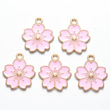 Alloy Enamel Pendants, Sakura Flower, Light Gold, Pearl Pink, 20.5x17.5x1.5mm, Hole: 2mm, 10pc/Set