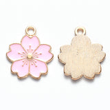 Alloy Enamel Pendants, Sakura Flower, Light Gold, Pearl Pink, 20.5x17.5x1.5mm, Hole: 2mm, 10pc/Set