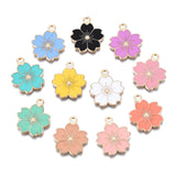 Alloy Enamel Pendants, Sakura Flower, Light Gold, Mixed Color, 20.5x17.5x1.5mm, Hole: 2mm, 10pc/Set