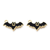 Light Gold Plated Alloy Pendants, with Enamel, Bat, Black, 14x23x1.5mm, Hole: 2mm, 10pc/Set