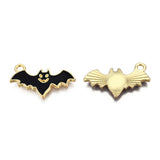 Light Gold Plated Alloy Pendants, with Enamel, Bat, Black, 14x23x1.5mm, Hole: 2mm, 10pc/Set