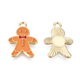 Alloy Enamel Pendants, for Christmas, Light Gold, Gingerbread Man, Dark Orange, 20.5x14x2mm, Hole: 2mm, 5pc/Set