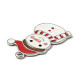 Alloy Enamel Pendants, for Christmas, Snowman, Red & White & Brown, Platinum, 26x15.5x1.3mm, Hole: 1.6mm, 5pc/Set