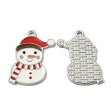 Alloy Enamel Pendants, for Christmas, Snowman, Red & White & Brown, Platinum, 26x15.5x1.3mm, Hole: 1.6mm, 5pc/Set