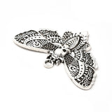 Alloy Pendant, Skull & Moth, Antique Silver, 27x43x3mm, Hole: 2.3mm, 10pcs/Set