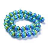 Handmade Silver Foil Lampwork Beads, Luminous, Glow in the Dark, Round, Blue, 10mm, Hole: 1.4mm, 2pc/Set