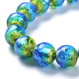 Handmade Silver Foil Lampwork Beads, Luminous, Glow in the Dark, Round, Blue, 10mm, Hole: 1.4mm, 2pc/Set