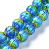 Handmade Silver Foil Lampwork Beads, Luminous, Glow in the Dark, Round, Blue, 10mm, Hole: 1.4mm, 2pc/Set