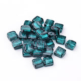 Handmade Silver Foil Lampwork Beads, Square, Teal, 12x12x6mm, 20pc/Set